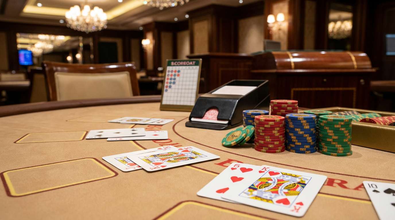 Cartas de Bacará y fichas de casino