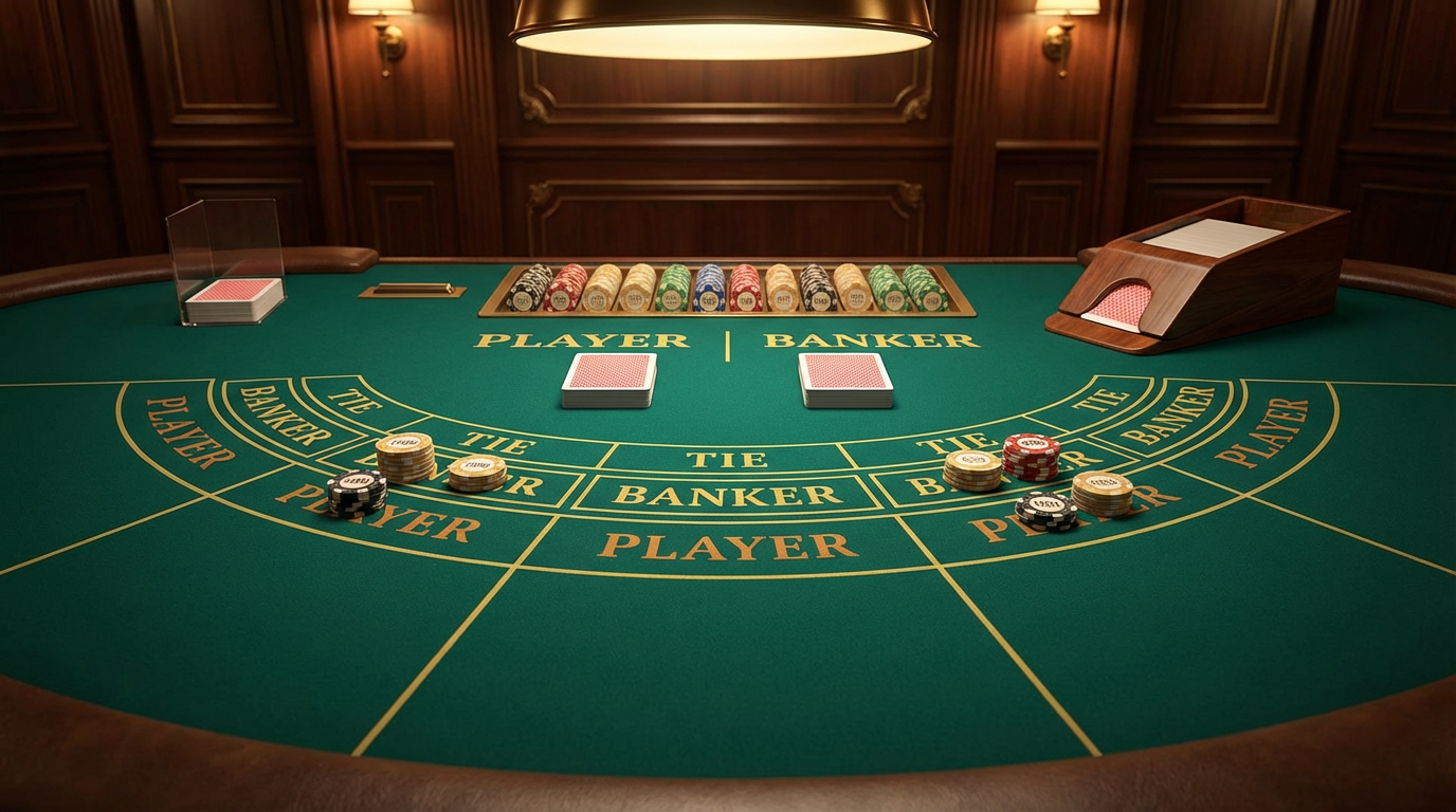 Mesa de Bacará con cartas y fichas